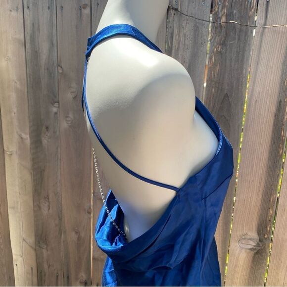 Zara bloggers favorite Blue Satin Effect Jewel Chain Mini Dress Size small - Picture 10 of 16